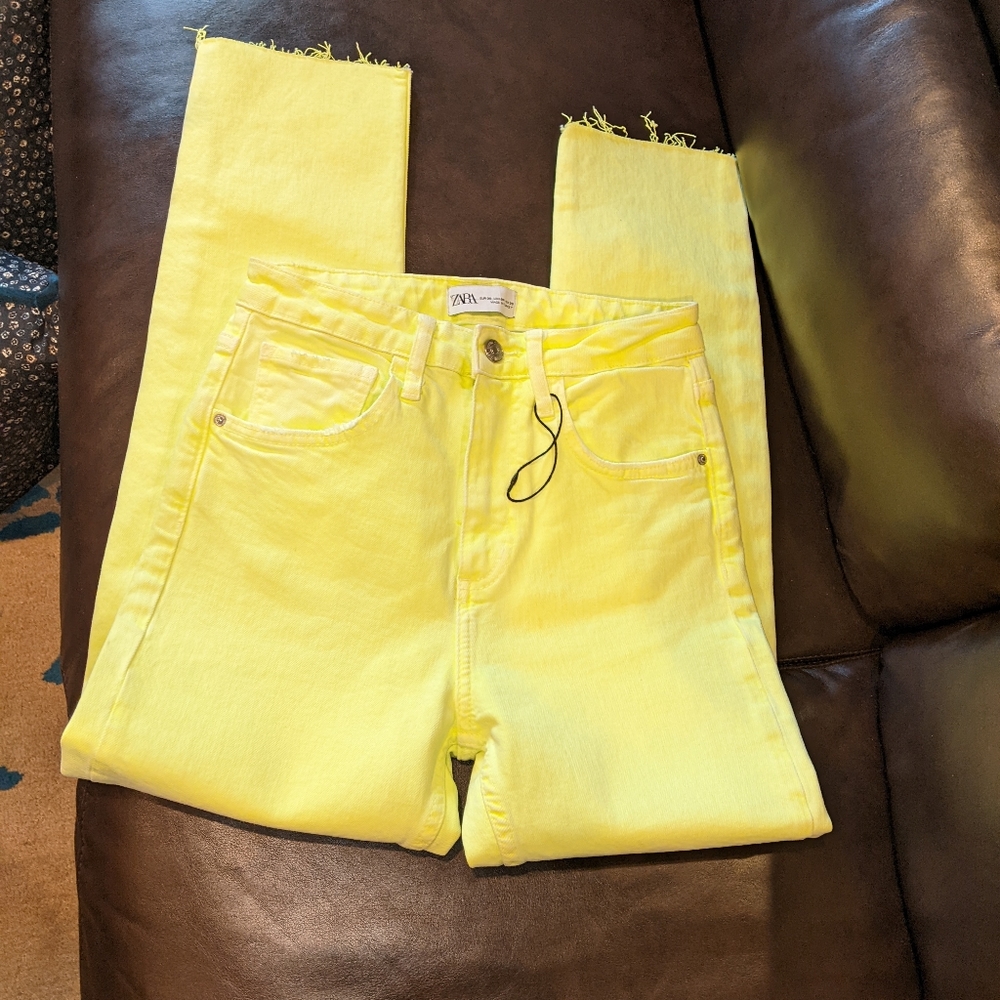 Zara neon green slim fit jeans 4